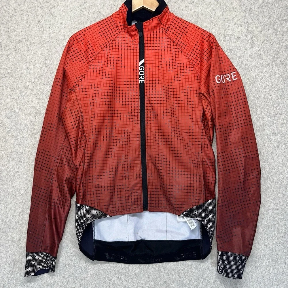Gore Wear Cycling Jacket Mens Medium Red‎ Black Full Zip Thermal Bike Jersey